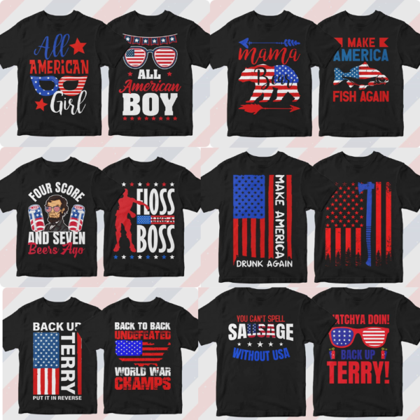 50 Editable T-shirt Designs Bundle 4th of July