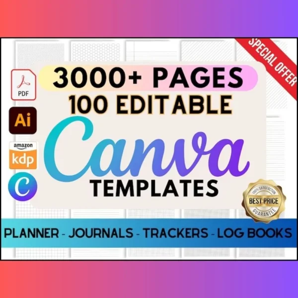 100 قالب مخطط قابل للتعديل من CANVA لـ KDP Interior، والمجلات، والمخطط الرقمي